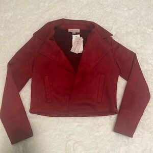 NWT Philosophy Deep Red Faux Suede Cropped Moto Jacket/Blazer Size XS